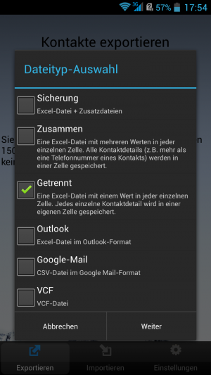 Abbildung 11: Beim Export der Kontakte unterstützt Kontakte - Excel die wichtigsten Formate.