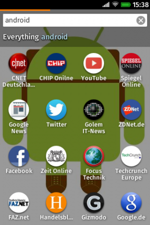 Abbildung 5: Die Homescreen-Suche zeigt Ihnen passende Webseiten gleich wie Handy-Apps an.