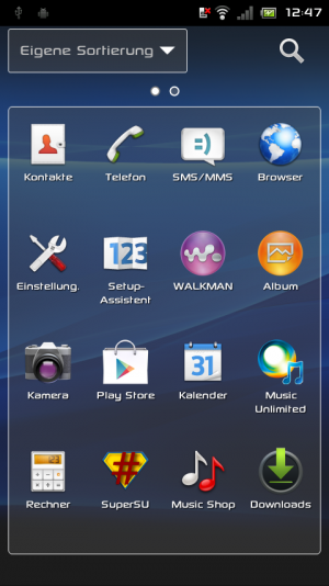 Abbildung 5: Das Design des App-Drawers erinnert stark an das aktuelle Sony Xperia Z.