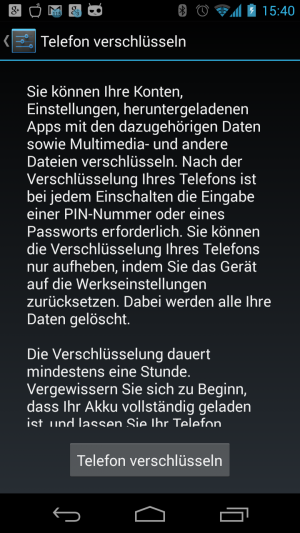 Abbildung 4: Während des Verschlüsselns wird das Gerät ebenfalls vollständig zurückgesetzt.
