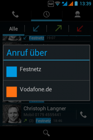 Abbildung 7: Ausgehenden Telefonate können Sie über das Festnetz oder über das Mobilfunknetz führen.