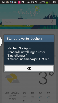 Tolle Fehlermeldung. Bei welcher App man die Standardeinstellungen zurücksetzen soll, bleibt ein Geheimnis. 