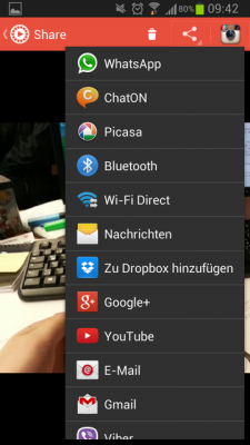 Es steht alle Möglichkeiten von Android offen, um das fertige Video zu teilen.
