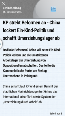 Mit einem Klick auf die Kategorie öffnet sich der neueste Artikel.
