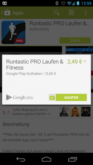 Abbildung 5: Beim Kauf von Apps wird der Kaufpreis nun erst einmal von Ihrem Guthaben abgezogen.