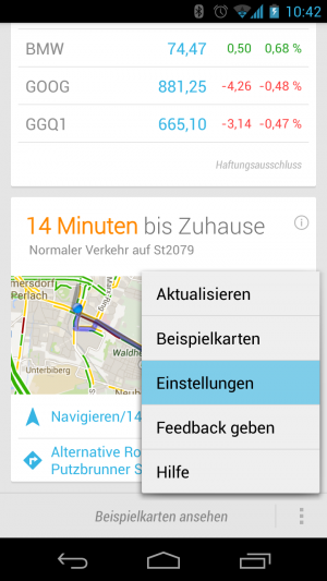 Abbildung 7: Google Now organisiert sich von alleine, dennoch gibt es ein paar Einstellungen.