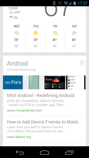 Abbildung 10: Auf englischsprachigen Androiden zeigt Google Now deutlich mehr Karten an.