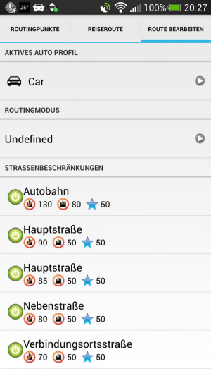 Abbildung 7: MapFactor bietet Ihnen viele Parameter um Einfluss auf die berechnete Route zu nehmen.