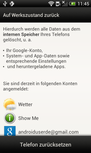 Abbildung 3: Beim Zurücksetzen löschen Sie sämtliche Daten und Einstellungen vom Handy.