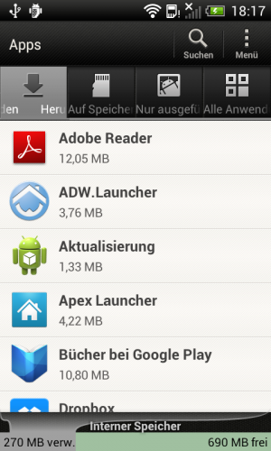 Abbildung 8: Über die App-Verwaltung lassen sich Anwendungen recht bequem deinstallieren.