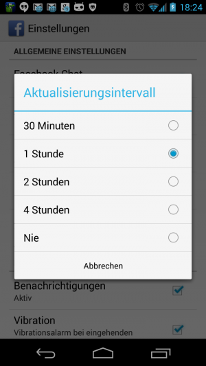 Abbildung 14: Reduzieren Sie zum Stromsparen die Aktualisierungsintervalle von Facebook und Co.