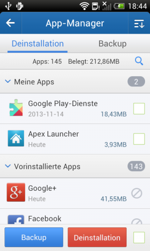 Abbildung 18: Nicht mehr benötigte Apps lassen sich mit Clean Master im Block vom Handy werfen.