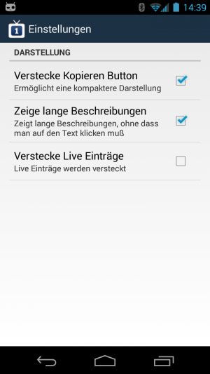 Abbildung 6: Die Einstellungen der alternativen Mediathek 1 sind sehr schlank gehalten.