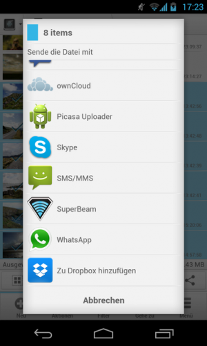 Abbildung 1: Per Teilen-Funktion versenden Sie aus jeder App heraus Daten über SuperBeam.