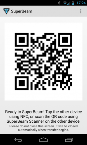 Abbildung 2: Durch Scannen des QR-Codes verbindet SuperBeam zwei Handys per WLAN oder WiFi Direct.