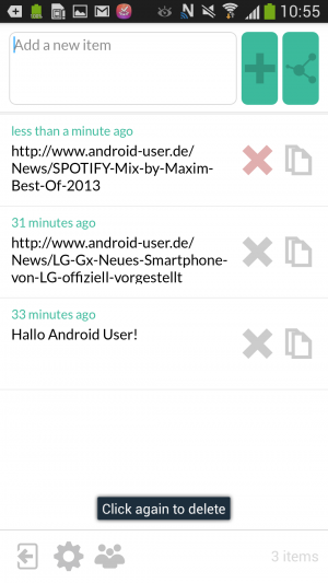 Um einen Text zu löschen, klicken Sie zweimal auf das X.