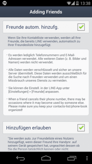 Abbildung 2: Line überlässt Ihnen die Wahl, ob Sie über Ihre Telefonnummer gefunden werden möchten.