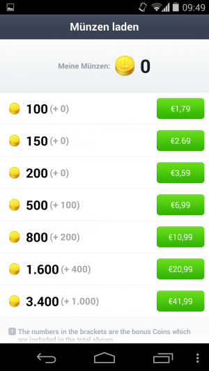 Abbildung 10: Mit 1,79 Euro für 100 Line-Münzen erhalten Sie üblicherweise gerade mal ein Sticker-Paket.