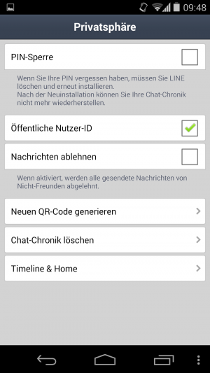 Abbildung 13: Um Ihre Konversationen privat zu halten, können Sie Line mit einem PIN-Code absichern.