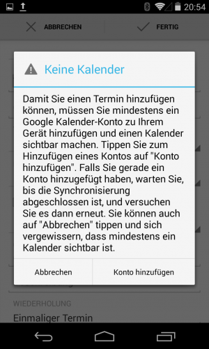 Abbildung 8: Der Google Kalender verweigert seinen Dienst ohne Google-Konto und legt keinen Termin an.