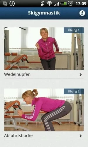 Abbildung 5: Vorbereitung auf die Saison: Mit der App Skigymnastik trainieren Sie Wedelhüpfen oder Abfahrtshocke.
