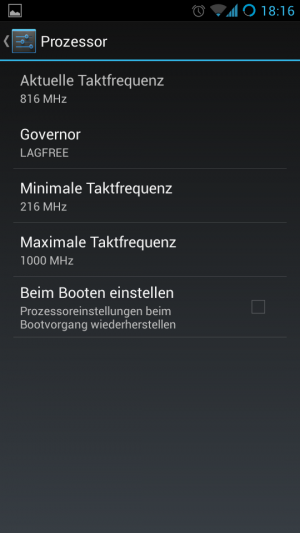Abbildung 6: Um die Akkulaufzeit etwas zu verlängern, können Sie die CPU auf 816 MHz drosseln.