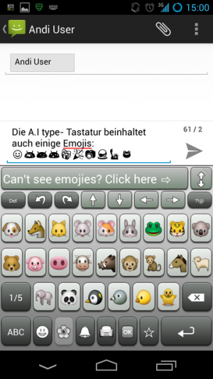 Abbildung 4: Zur Emoji-Ansicht kommen Sie im A.I.type Keyboard durch eine Wischgeste nach oben.