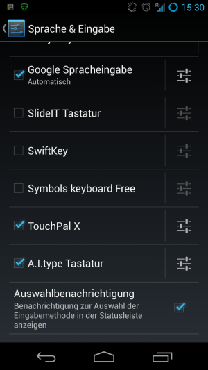 Abbildung 11: Das Einrichten der neuen Tastatur erfolgt über die Android-Einstellungen.