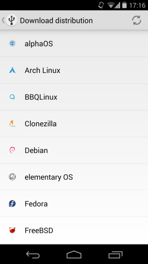 Abbildung 2: DriveDroid bietet eine Downloadliste verschiedenster Distributionen an.