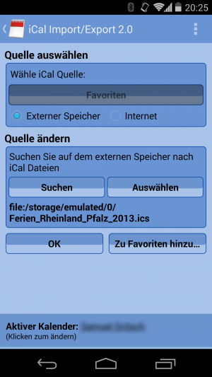 Abbildung 6: Mit der App iCal Import/Export 2.0 importieren Sie Termine im iCal-Format.
