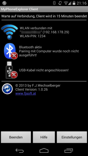 Abbildung 7: Die Synchronisation zwischen Computer und Android-Smartphone läuft komplett kabellos ab.