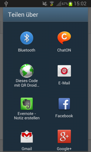 Abbildung 3: Die Auswahl im Teilen-Menü hängt ganz von den auf Ihrem Handy installierten Apps ab.