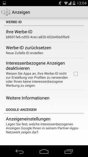 Abbildung 7: Über die Werbe-ID wissen Google und seine Partner, welche Anzeigen Sie mögen.