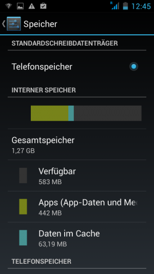 Abbildung 1: Der freie Speicher ist mit rund 1 GByte recht knapp bemessen.