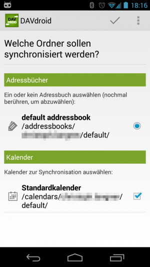 Abbildung 5: Wählen Sie danach den zu synchronisierenden Kalender oder das Adressbuch aus.