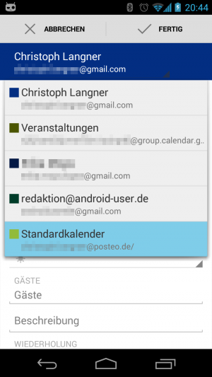 Abbildung 10: Beim Erstellen eines Termins wählen Sie den Speicherort per Dropdown-Menü aus.