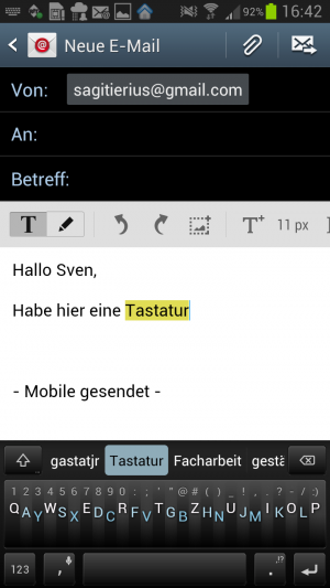 Abbildung 4: Hier korrigiert "Minuum" das Wort "gastatjr" und ersetzt es durch "Tastatur".