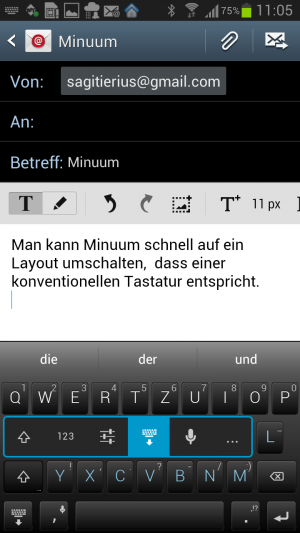 Abbildung 6: Das gewohnte Layout einer Standardtastatur, Spracheingabe und Ziffernblock sind nicht weit entfernt.