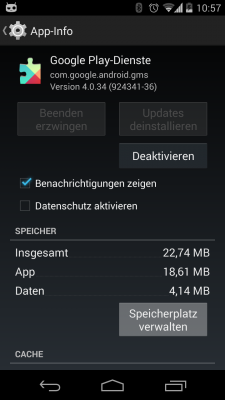 Rufen Sie die Speicherverwaltung der Google Play-Dienste auf.