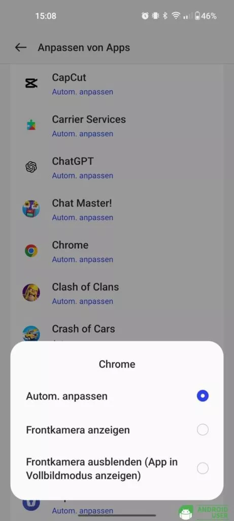 Auswählen, wie die App angezeigt werden soll