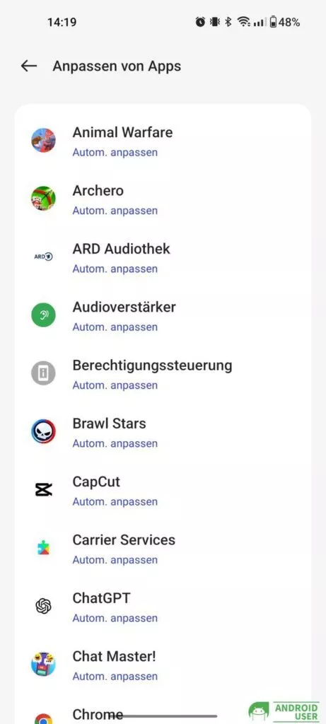 Apps für den Android Vollbildmodus auswählen