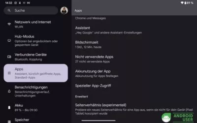 Android Vollbildmodus auf dem Pixel Tablet auswählen