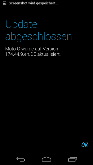 Nach einem Reboot und dem aktualisieren sämtlicher Apps läuft Android 4.4.2 auf dem Moto G.