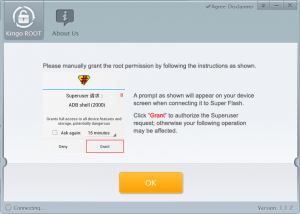 Abbildung 8: Nach dem Root-Vorgang möchte das Kingoapp-Programm Zugriff auf die Shell via ADB erhalten. Dieser Schritt ist nicht notwendig.
