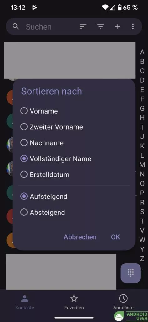 Die Telefon App Schlichtes Telefon bietet eine sortierte Anzeige