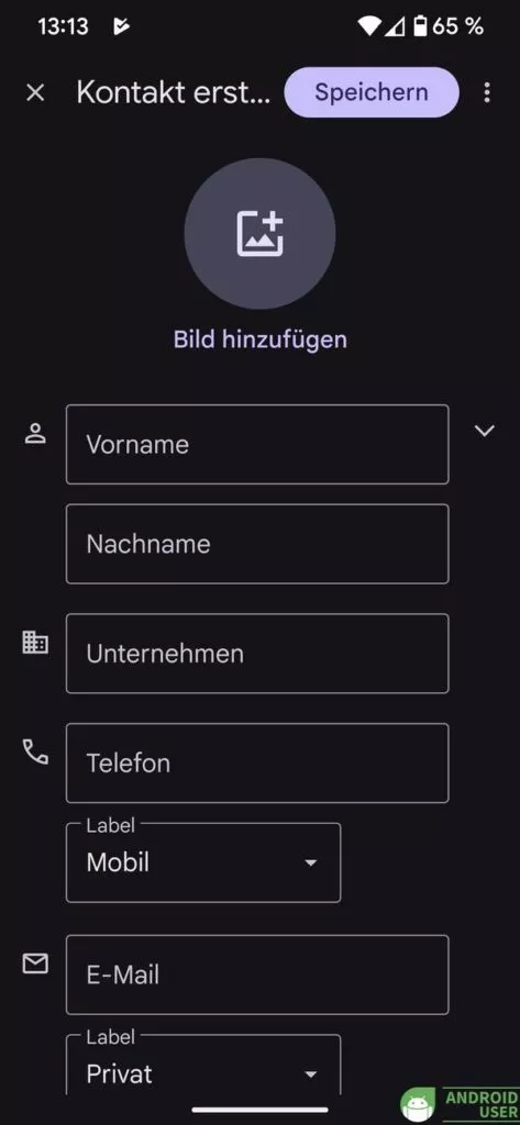 Über den Plus-Button legst du einen neuen Kontakt in den Telefon Apps an.