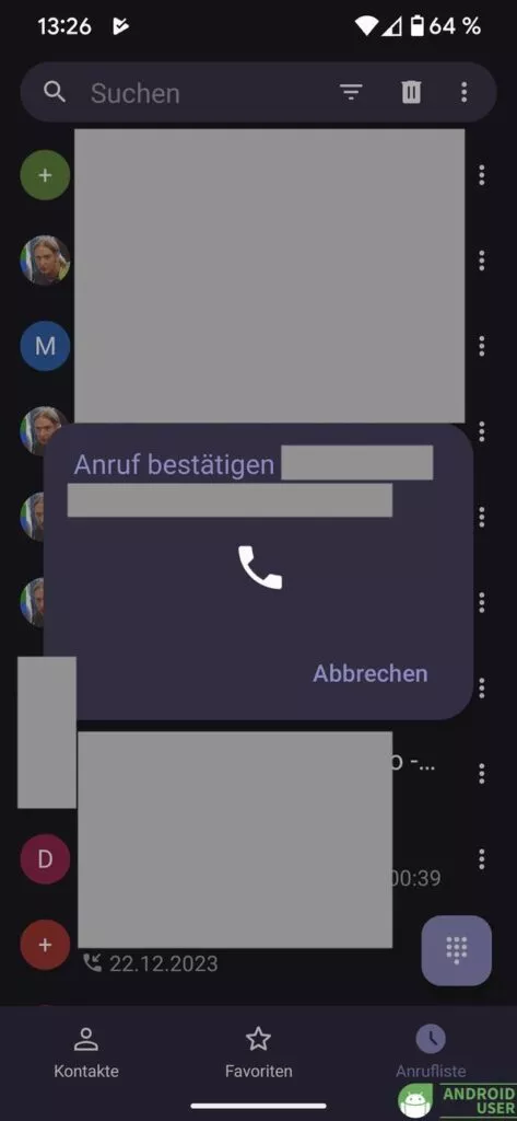 Die Anrufbestätigung für einen Anruf über die Telefon App Schlichtes Telefon