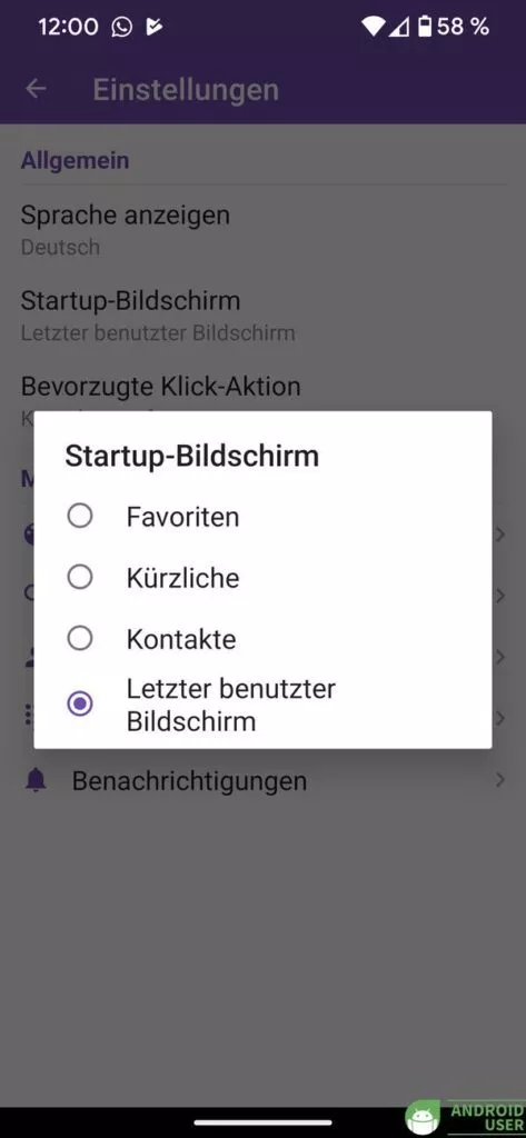 Du wählst den Startup Bildschirm von Easy Dialer