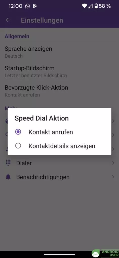 Mit Speed Dial rufst du den Kontakt an.