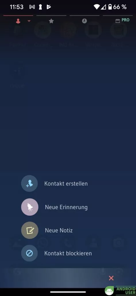 Verschiedene Aktionen in Drupe über den Plus-Button